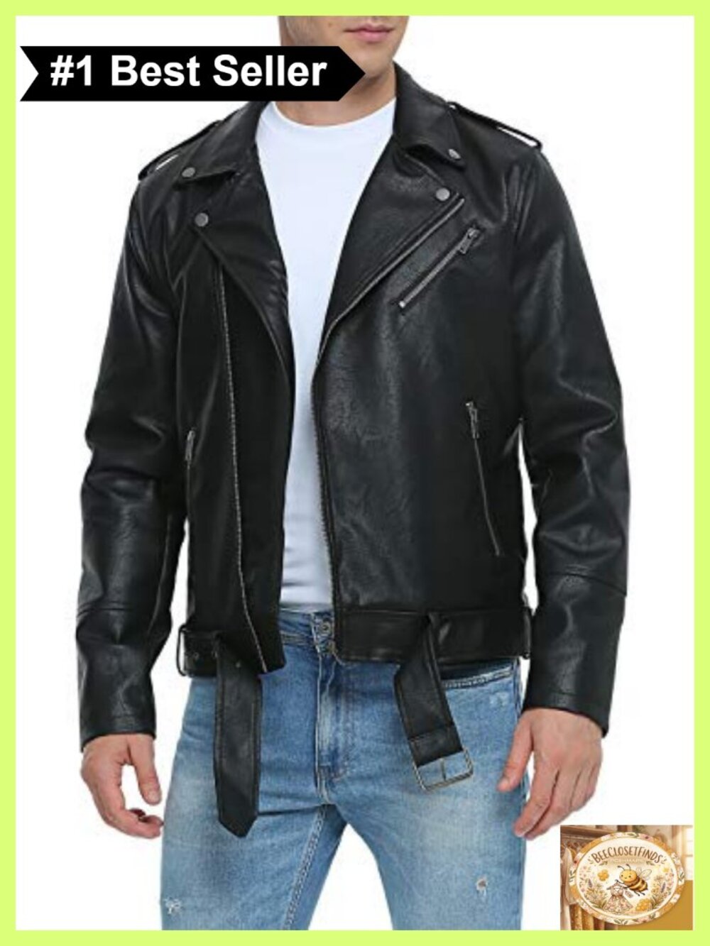Faux Leather Jacket Mens Motorcycle Bomber Asymmetric Zip Slim Fit Belt Biker